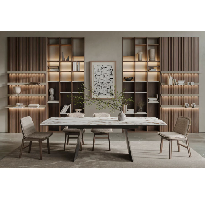 Стол обеденный TETRA DINING TABLE BLACK GLOSSY GRAY MARBLE  240X100X75 СМ. (NRM05820)