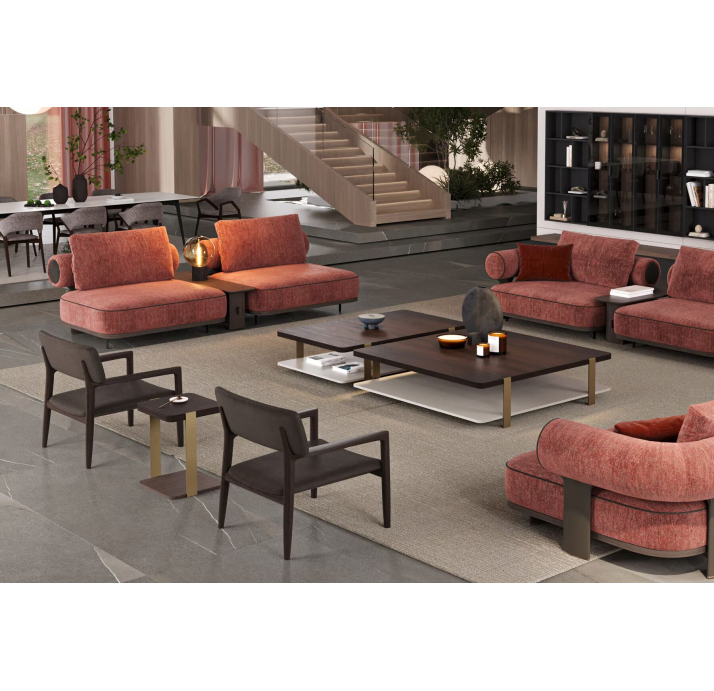 Стол журнальный HANNA COFFEE TABLE BRASS AMERICAN WALNUT  138X140X35 СМ. (NRM05822)