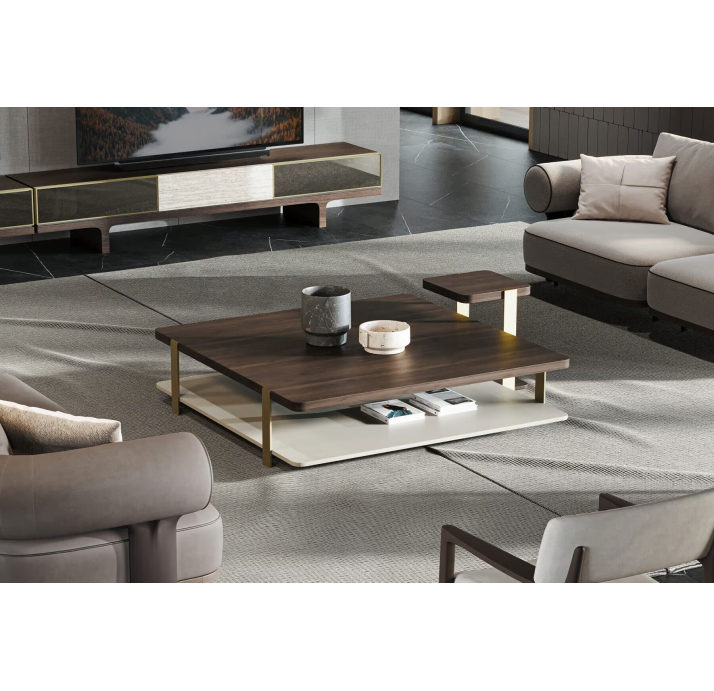 Стол журнальный HANNA COFFEE TABLE BRASS AMERICAN WALNUT  138X140X35 СМ. (NRM05822)