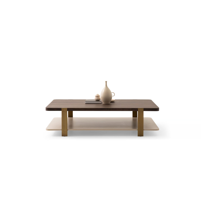 Стол журнальный HANNA COFFEE TABLE BRASS AMERICAN WALNUT  138X140X35 СМ. (NRM05822)