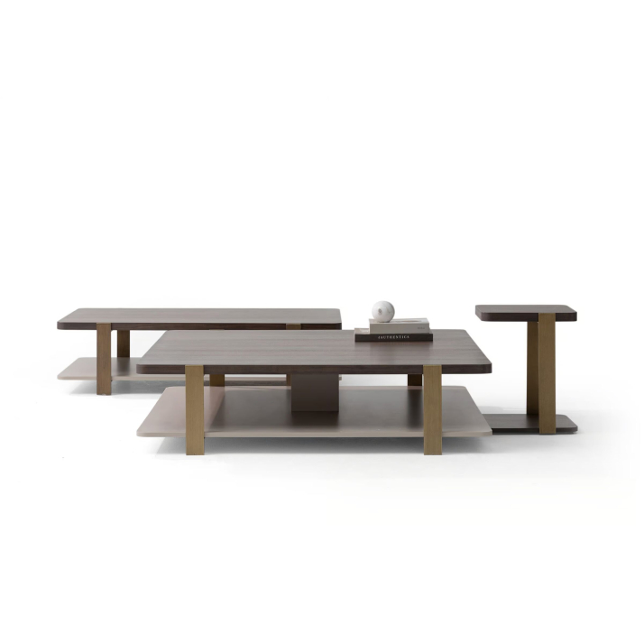 Стол журнальный HANNA COFFEE TABLE BRASS AMERICAN WALNUT  138X140X35 СМ. (NRM05822)