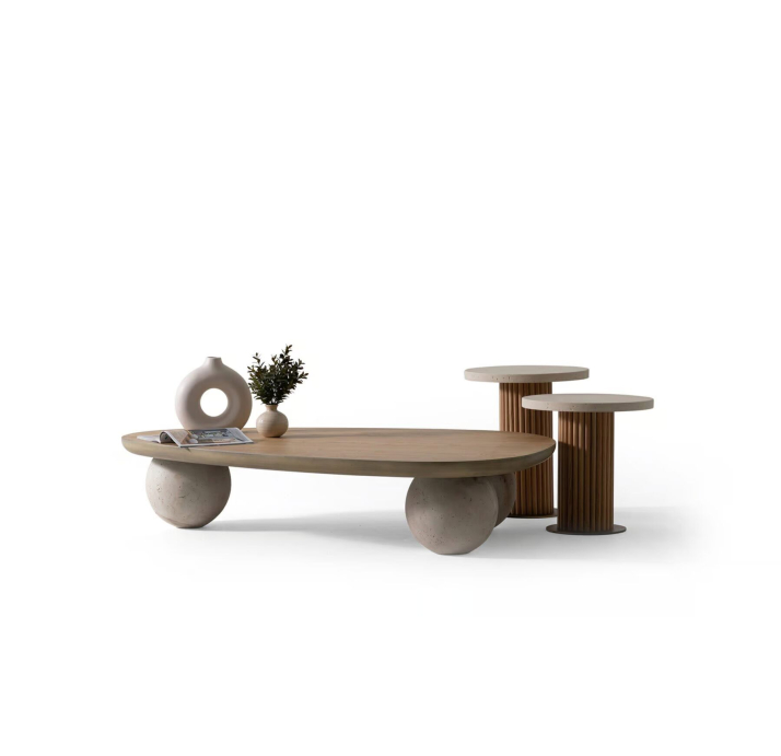Стол журнальный MELODY SIDE TABLE MASSIVE WOOD Beige travertine   43X43X45 СМ. (NRM05839)