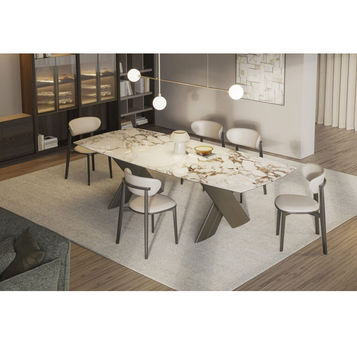 Стол обеденный CROSS DINING TABLE BROWN GLOSSY GRAY MARBLE  200X100X75 СМ. (NRM05833)