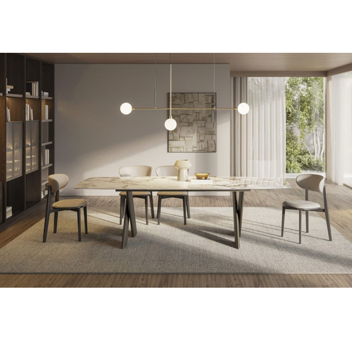 Стол обеденный CROSS DINING TABLE BROWN GLOSSY GRAY MARBLE  200X100X75 СМ. (NRM05833)