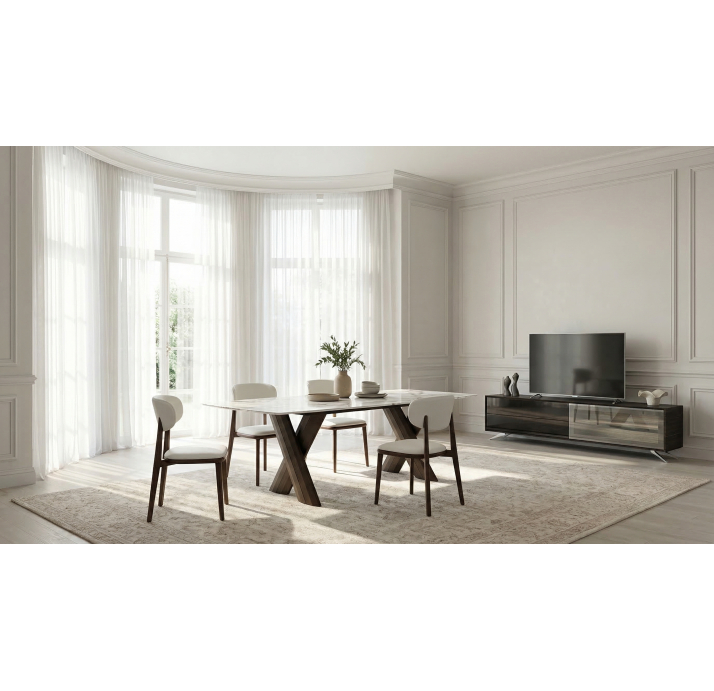 Стол обеденный CROSS DINING TABLE BROWN GLOSSY GRAY MARBLE  200X100X75 СМ. (NRM05833)