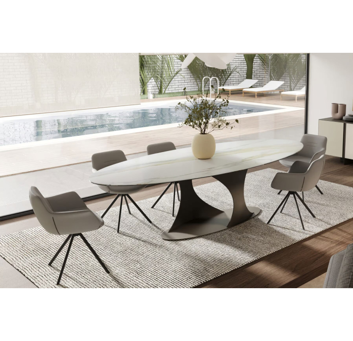 Стол обеденный LOOP DINING TABLE BROWN GLOSSY GRAY MARBLE  220X110X75 СМ. (NRM05823)