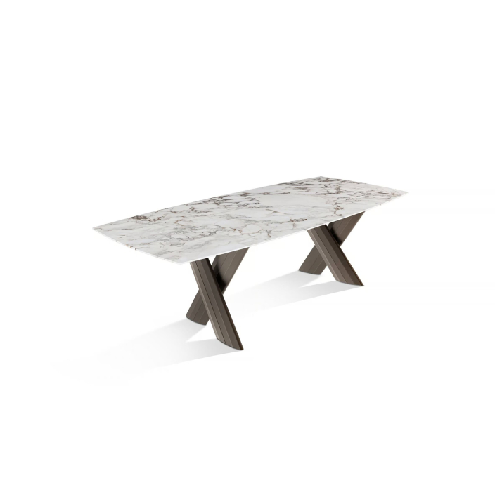 Стол обеденный CROSS DINING TABLE BROWN GLOSSY GRAY MARBLE  220X100X75 СМ. (NRM05835)