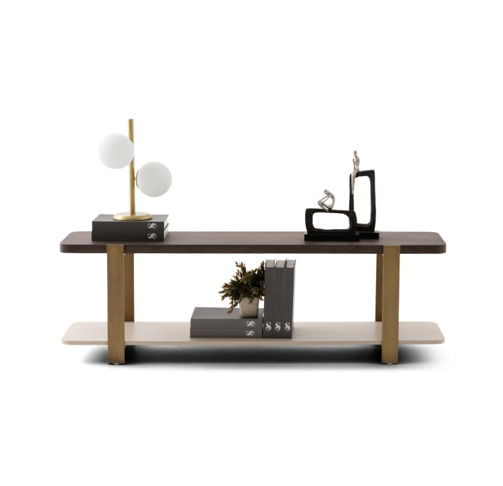 Стеллаж прямой HANNA BOOKCASE BRASS Walnut 3 BREVE 160X37X50 СМ. (NRM05821)