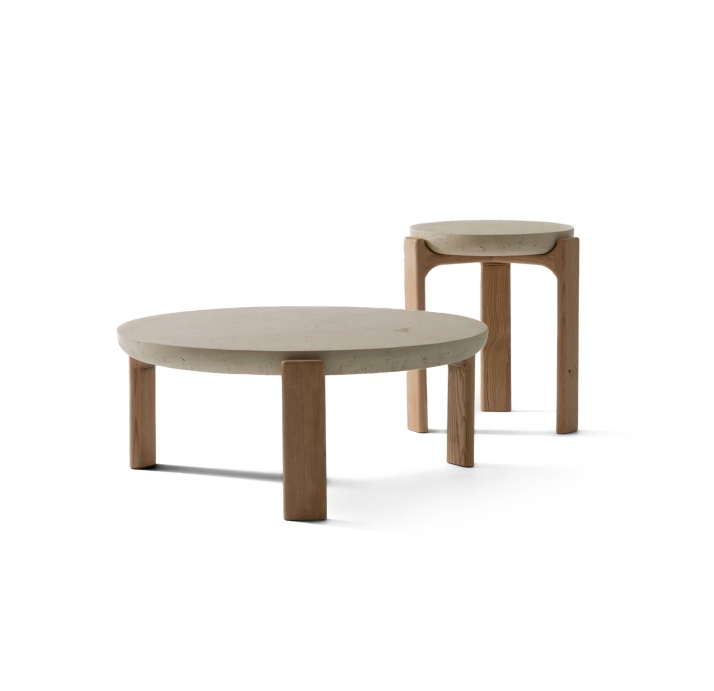 Стол журнальный TYRUS COFFEE TABLE MASSIVE WOOD Beige travertine   43X43X47 СМ. (NRM05850)