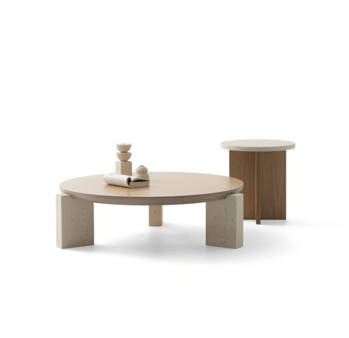 Стол журнальный NOTA COFFEE TABLE TRAVERTINE THERMO OAK  105X105X31 СМ. (NRM05847)