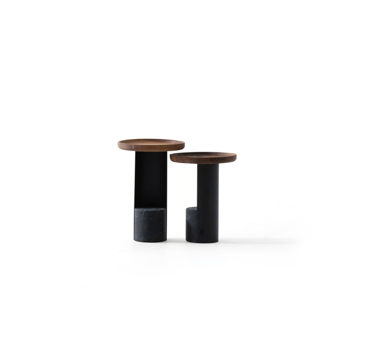 Стол журнальный RITZ SIDE TABLE BLACK MARBLE OAK MASSIVE  35X35X45 СМ. (NRM05862)