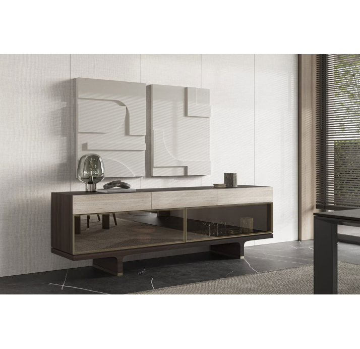 Комод HANNA SIDEBOARD AMERICAN WALNUT WALNUT GLASS 240X50X77 СМ. (NRM05887)