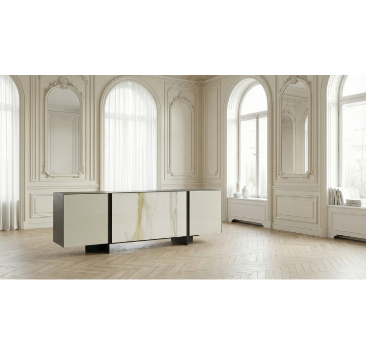 Комод PRETORIA SIDEBOARD MATT GLASS DBR GLASS CALACATTA GOLD 240X45X73 СМ. (NRM05888)
