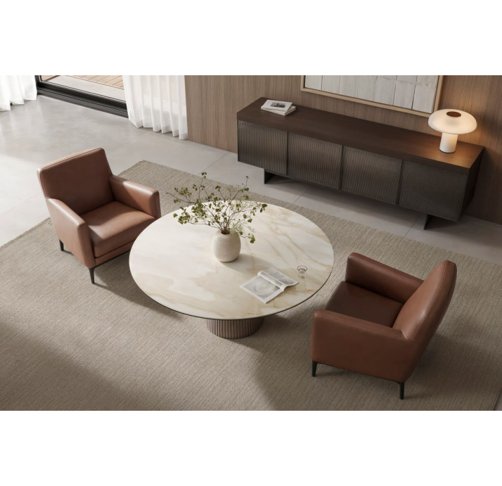 Стол обеденный PILEA DINING TABLE BEIGE GLOSSY BEIGE MARBLE  150X150X65 СМ. (NRM06075)