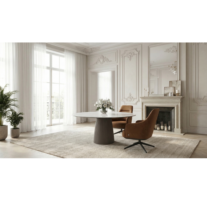 Стол обеденный PILEA DINING TABLE BEIGE GLOSSY BEIGE MARBLE  150X150X65 СМ. (NRM06075)