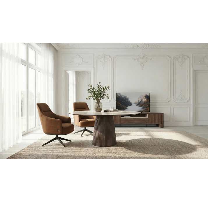 Стол обеденный PILEA DINING TABLE BEIGE GLOSSY BEIGE MARBLE  150X150X65 СМ. (NRM06075)