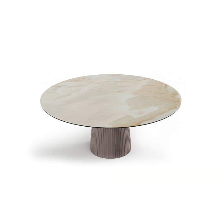 Стол обеденный PILEA DINING TABLE BEIGE GLOSSY BEIGE MARBLE  150X150X65 СМ. (NRM06075)