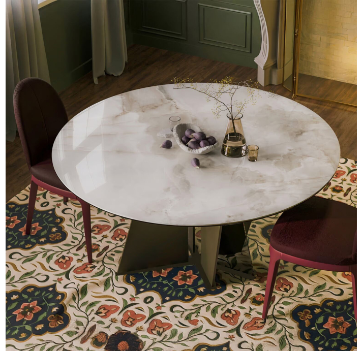 Стол обеденный VERA DINING TABLE BROWN GLOSSY BEIGE MARBLE  150X150X75 СМ. (NRM06077)