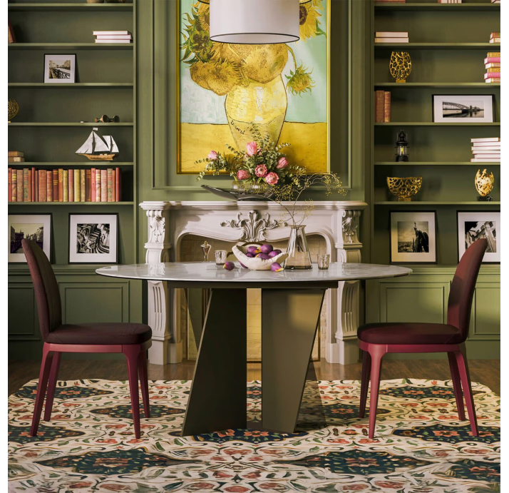 Стол обеденный VERA DINING TABLE BROWN GLOSSY BEIGE MARBLE  150X150X75 СМ. (NRM06077)