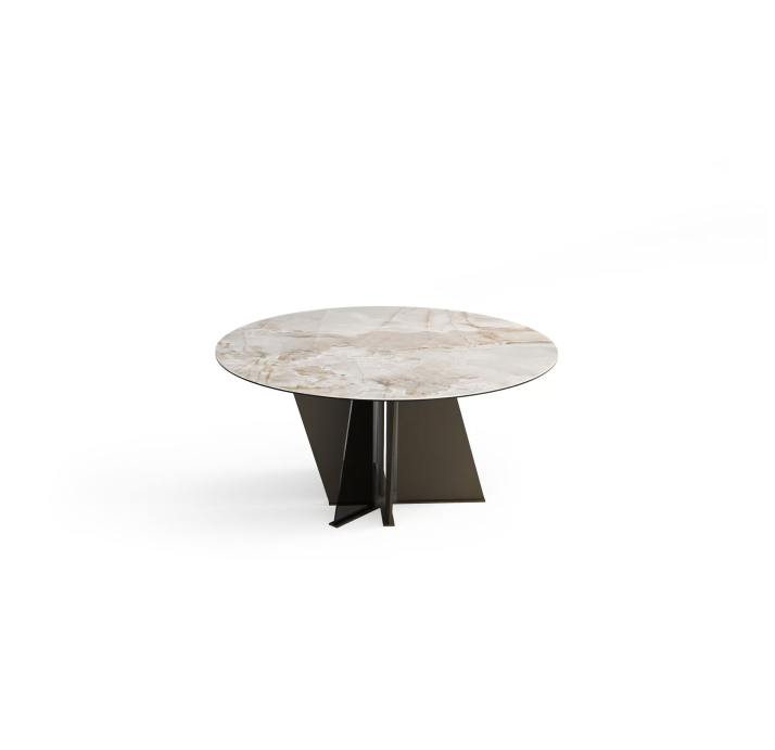 Стол обеденный VERA DINING TABLE BROWN GLOSSY BEIGE MARBLE  150X150X75 СМ. (NRM06077)