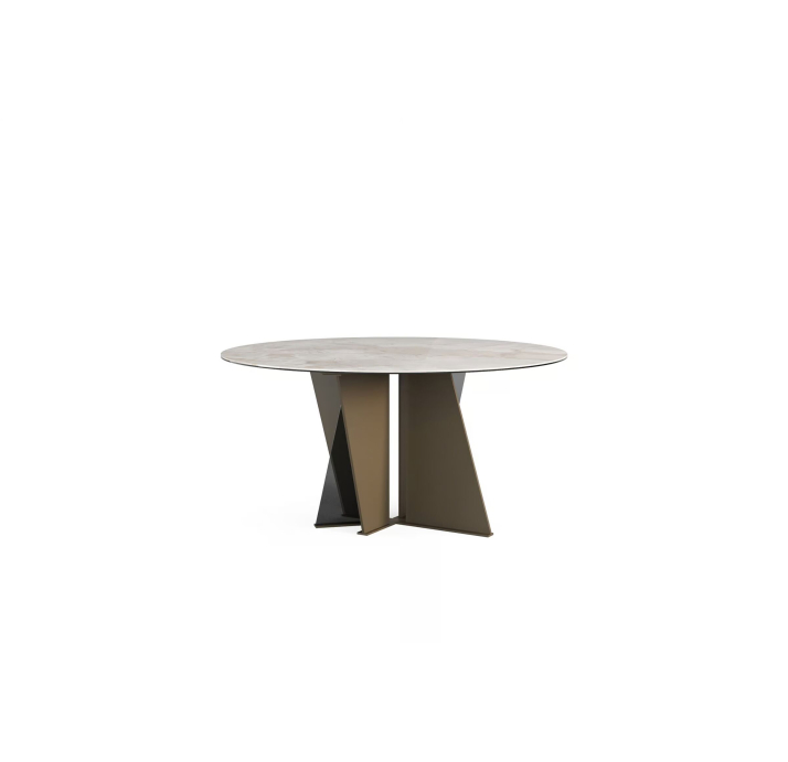 Стол обеденный VERA DINING TABLE BROWN GLOSSY BEIGE MARBLE  150X150X75 СМ. (NRM06077)