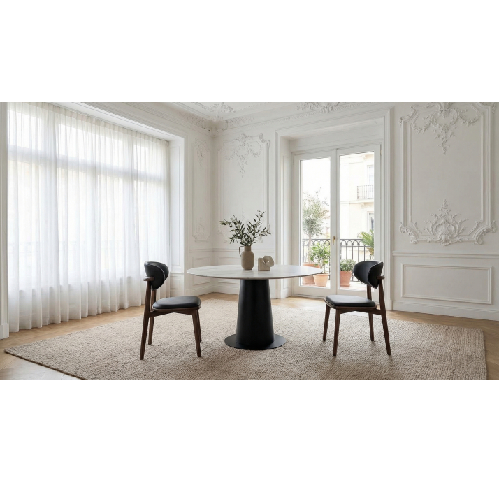 Стол обеденный SPIN DINING TABLE BLACK MATT GREY MARBLE  150X150X75 СМ. (NRM06079)