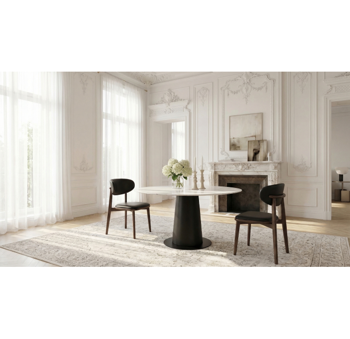 Стол обеденный SPIN DINING TABLE BLACK MATT GREY MARBLE  150X150X75 СМ. (NRM06079)