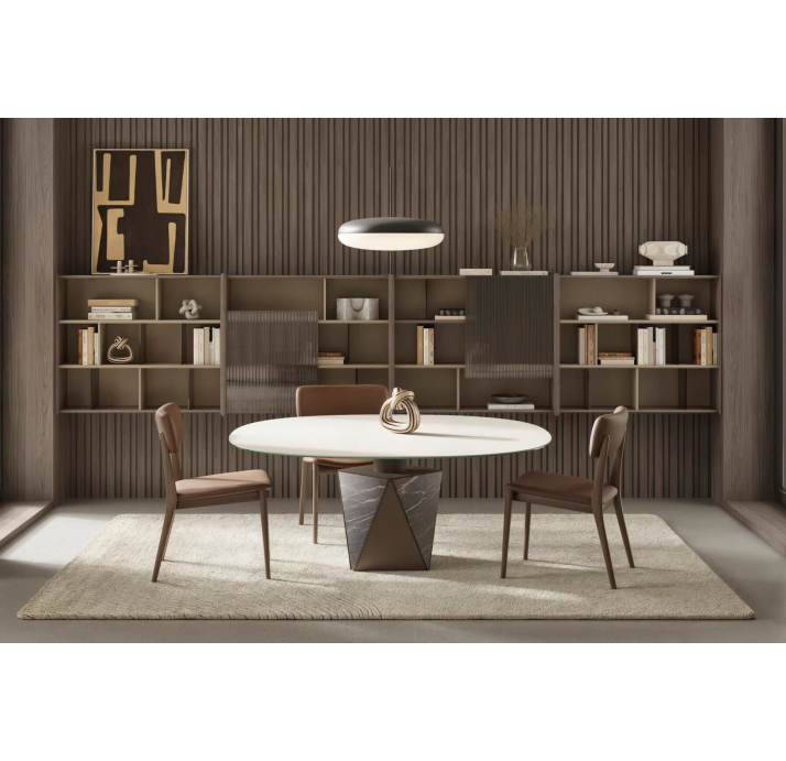 Стол обеденный PENTAGON DINING TABLE BROWN WHITE GLASS  150X150X65 СМ. (NRM06088)