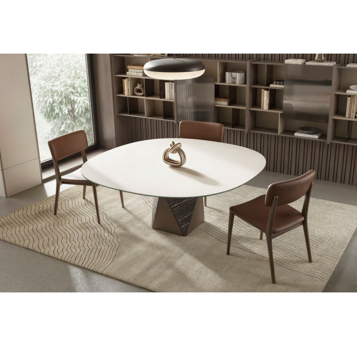 Стол обеденный PENTAGON DINING TABLE BROWN WHITE GLASS  150X150X65 СМ. (NRM06088)