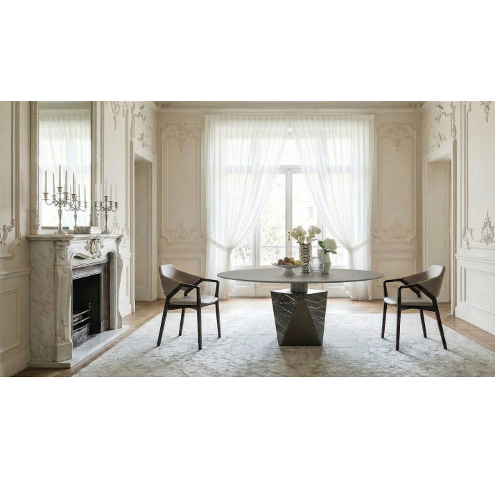 Стол обеденный PENTAGON DINING TABLE BROWN WHITE GLASS  150X150X65 СМ. (NRM06088)