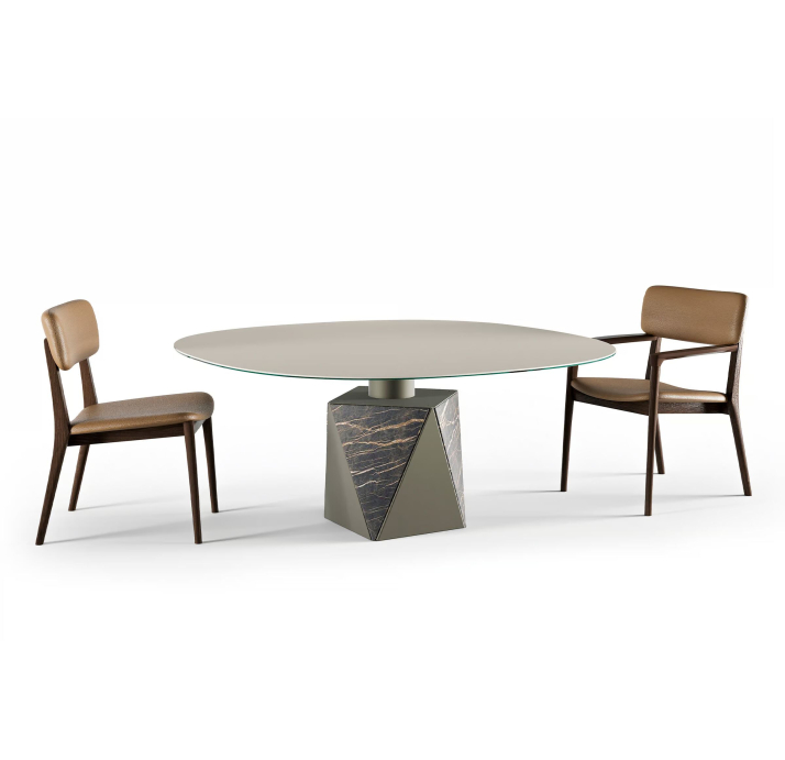 Стол обеденный PENTAGON DINING TABLE BROWN WHITE GLASS  150X150X65 СМ. (NRM06088)