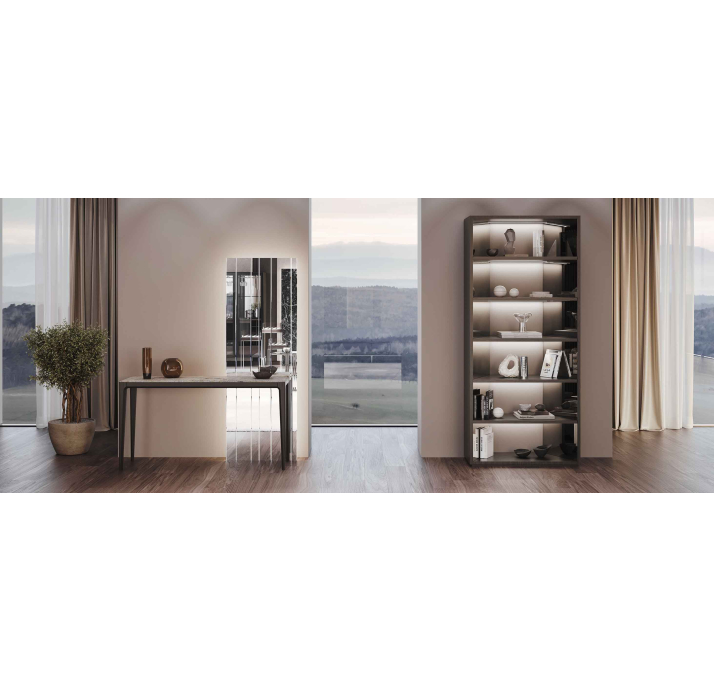 Стеллаж прямой DANTE BOOKCASE Anthracite walnut veneer Anthracite walnut veneer PLAIN MIRROR 90X40X2