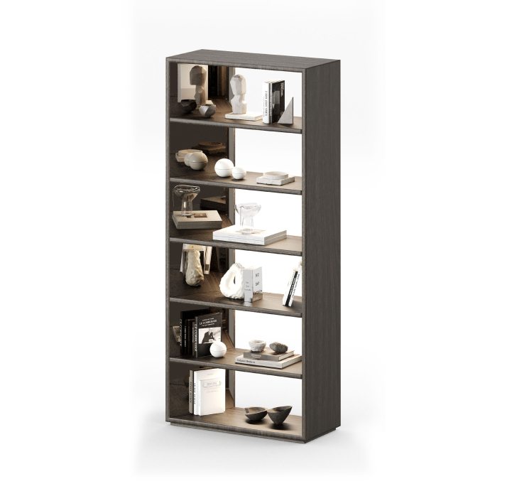 Стеллаж прямой DANTE BOOKCASE Anthracite walnut veneer Anthracite walnut veneer PLAIN MIRROR 90X40X2