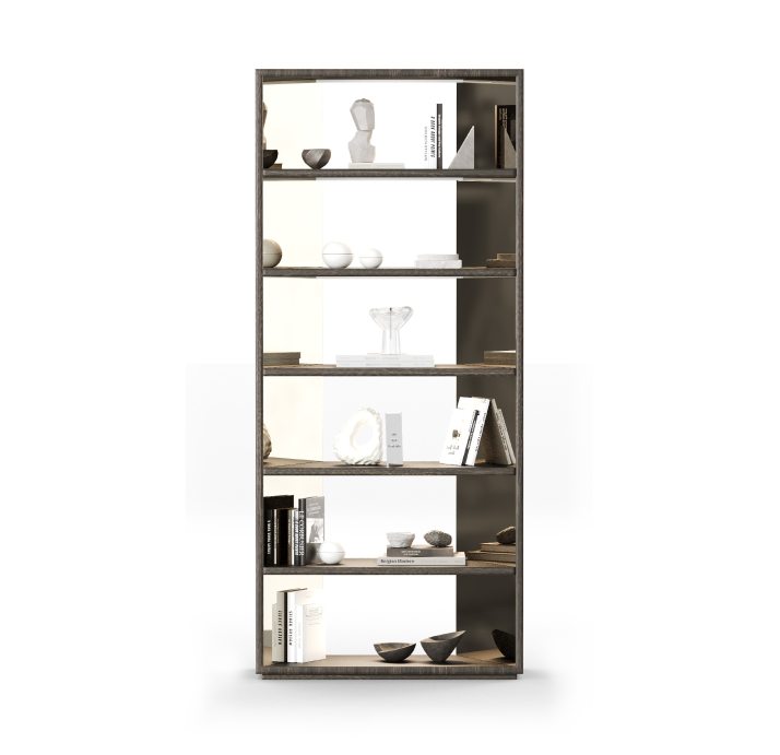 Стеллаж прямой DANTE BOOKCASE Anthracite walnut veneer Anthracite walnut veneer PLAIN MIRROR 90X40X2