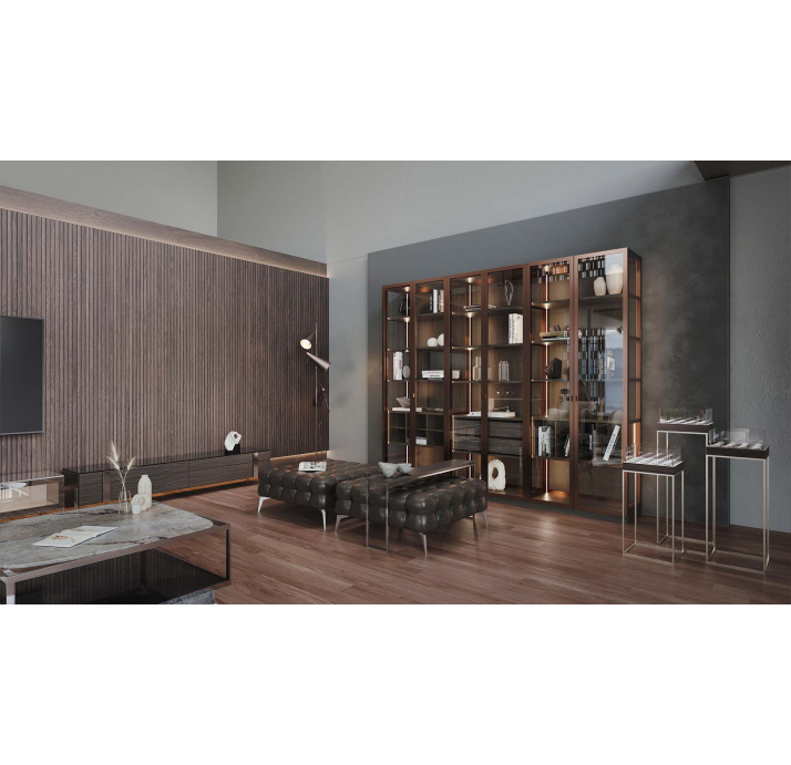 Шкаф напольный PERSONA Bookcase 3 Section 6 Door Aluminium Transparent glass 265X45X227 СМ. (FUG0028