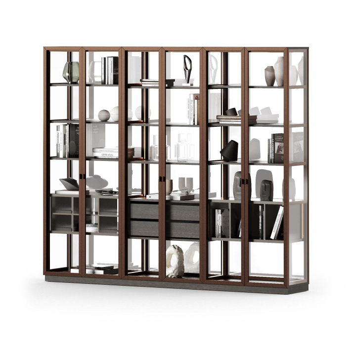 Шкаф напольный PERSONA Bookcase 3 Section 6 Door Aluminium Transparent glass 265X45X227 СМ. (FUG0028