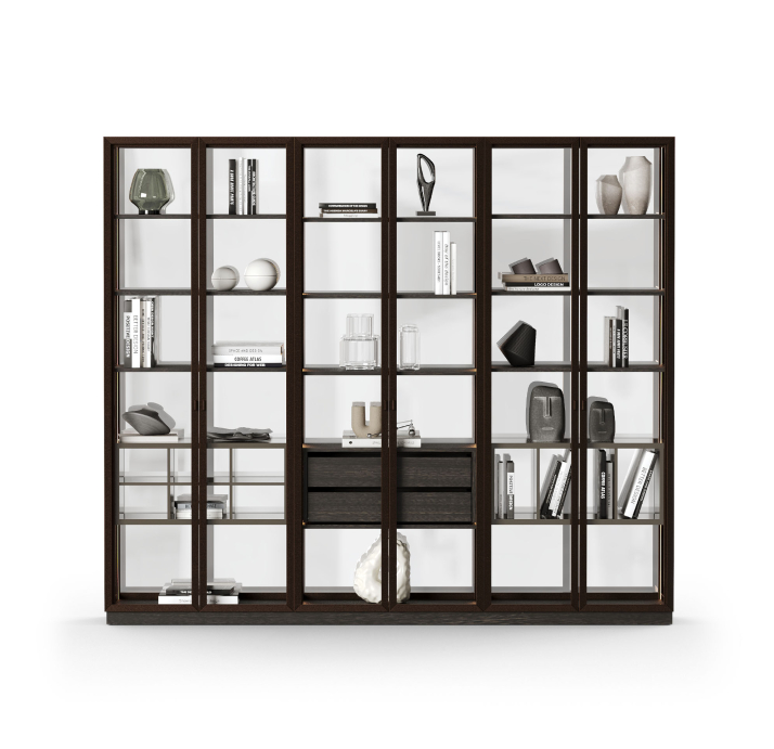 Шкаф напольный PERSONA Bookcase 3 Section 6 Door Aluminium Transparent glass 265X45X227 СМ. (FUG0028