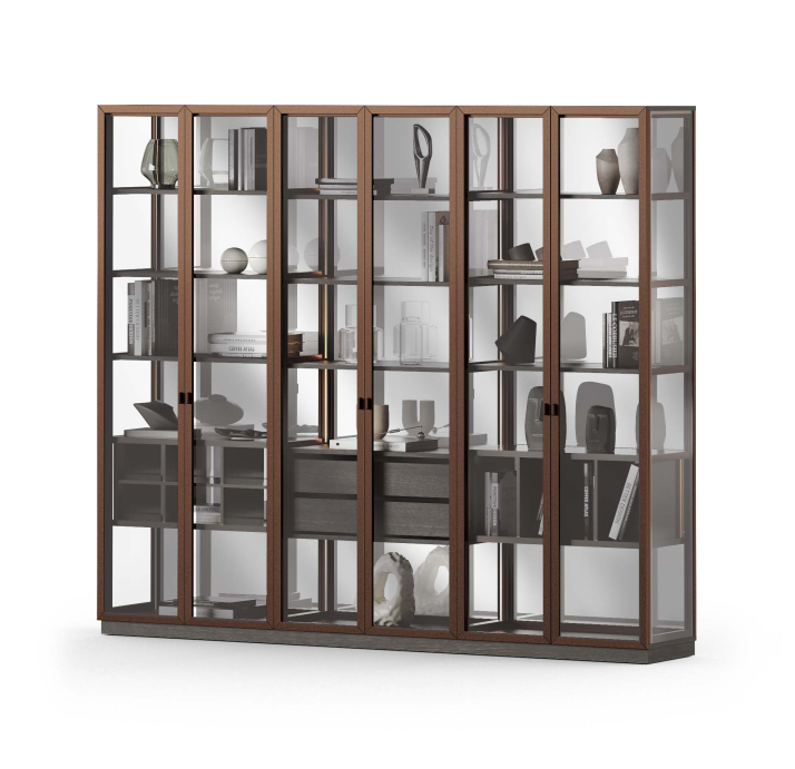 Шкаф напольный PERSONA Bookcase 3 Section 6 Door Aluminium Transparent glass 265X45X227 СМ. (FUG0028