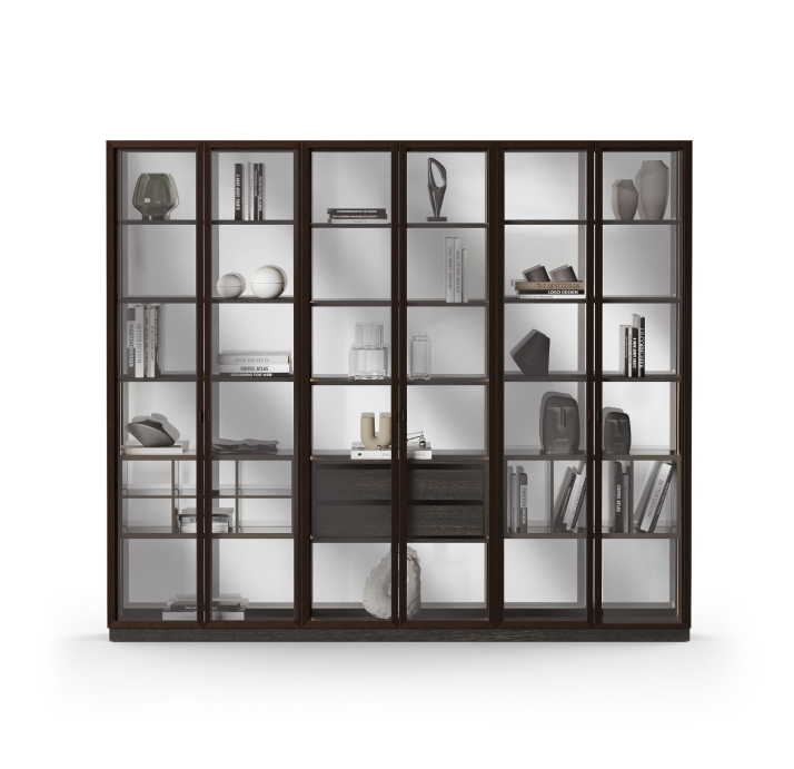 Шкаф напольный PERSONA Bookcase 3 Section 6 Door Aluminium Transparent glass 265X45X227 СМ. (FUG0028