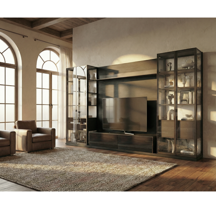 Шкаф напольный VOYD SHOWCASE Anthracite walnut veneer GLASS 90X45X227 СМ. (FUG00344)